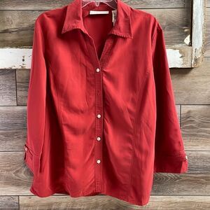 First Issue Liz Claiborne Ladies Long Sleeve Button Up Blouse, Size XL, Rust